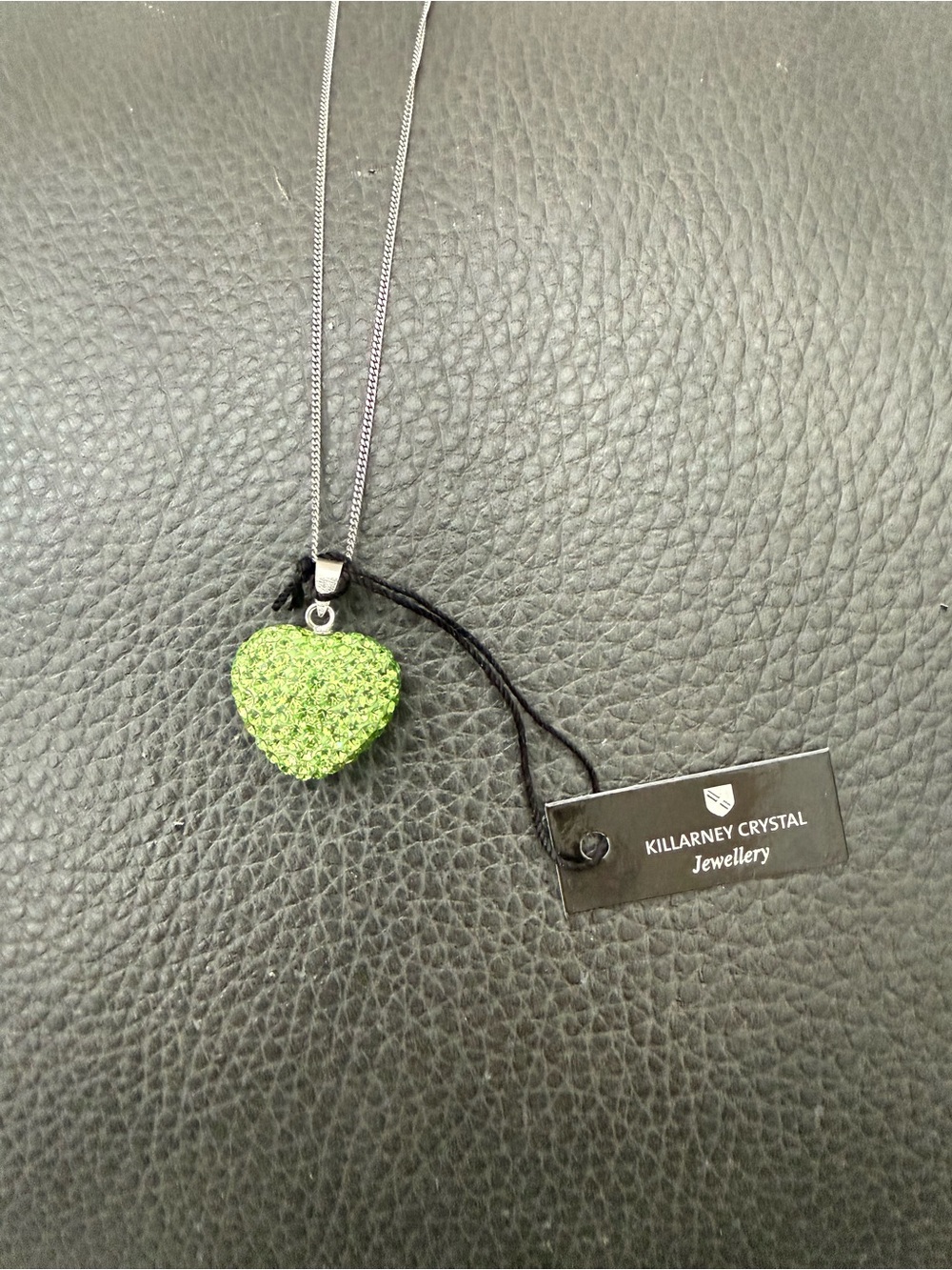 New Women’s Killarney Crystal Green Pave Heart Pendant/ Necklace Made in Ireland